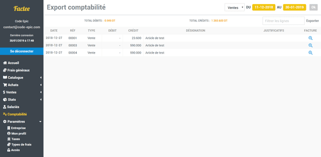 Aide Factee Export comptable