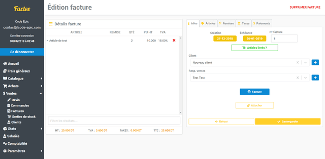 Aide Factee Gestion des ventes