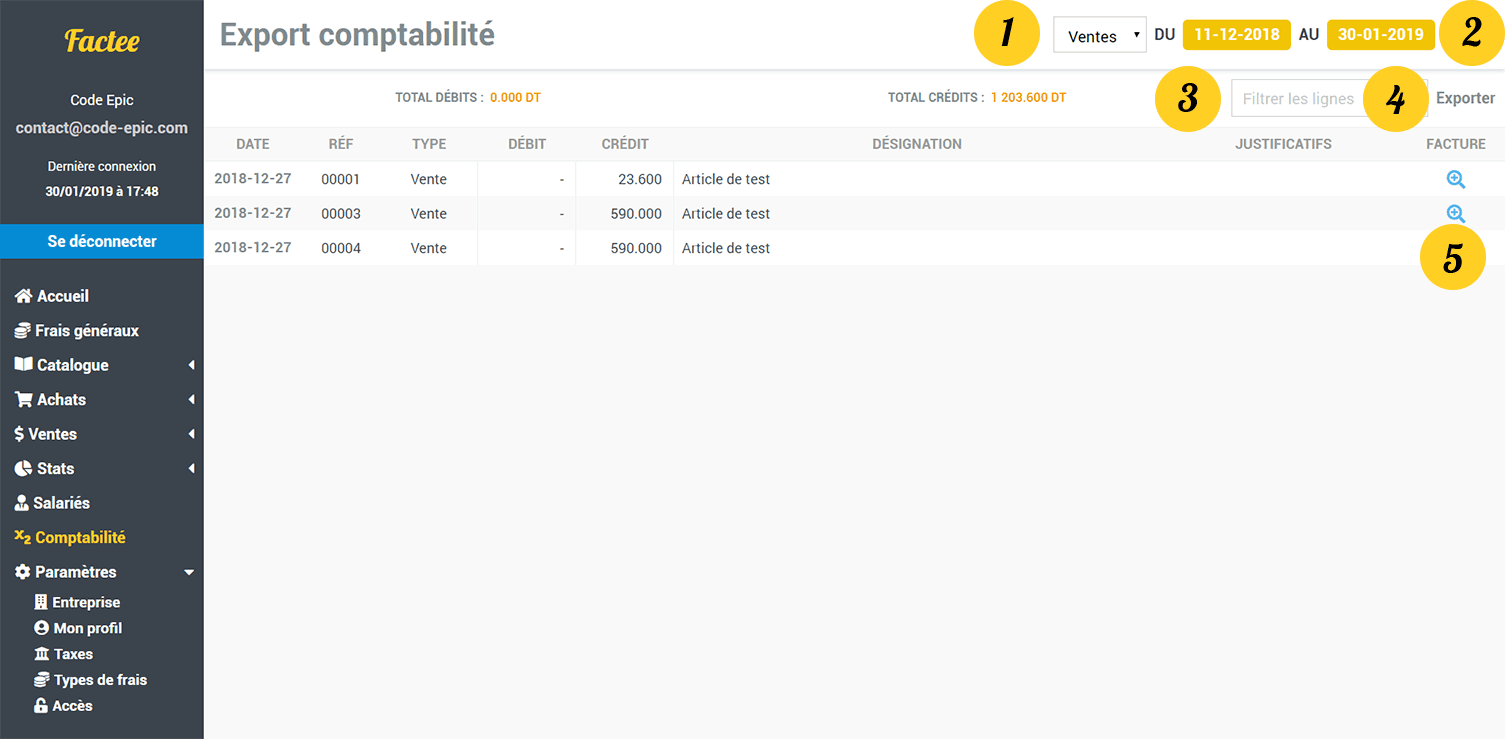 Export comptabilité Factee