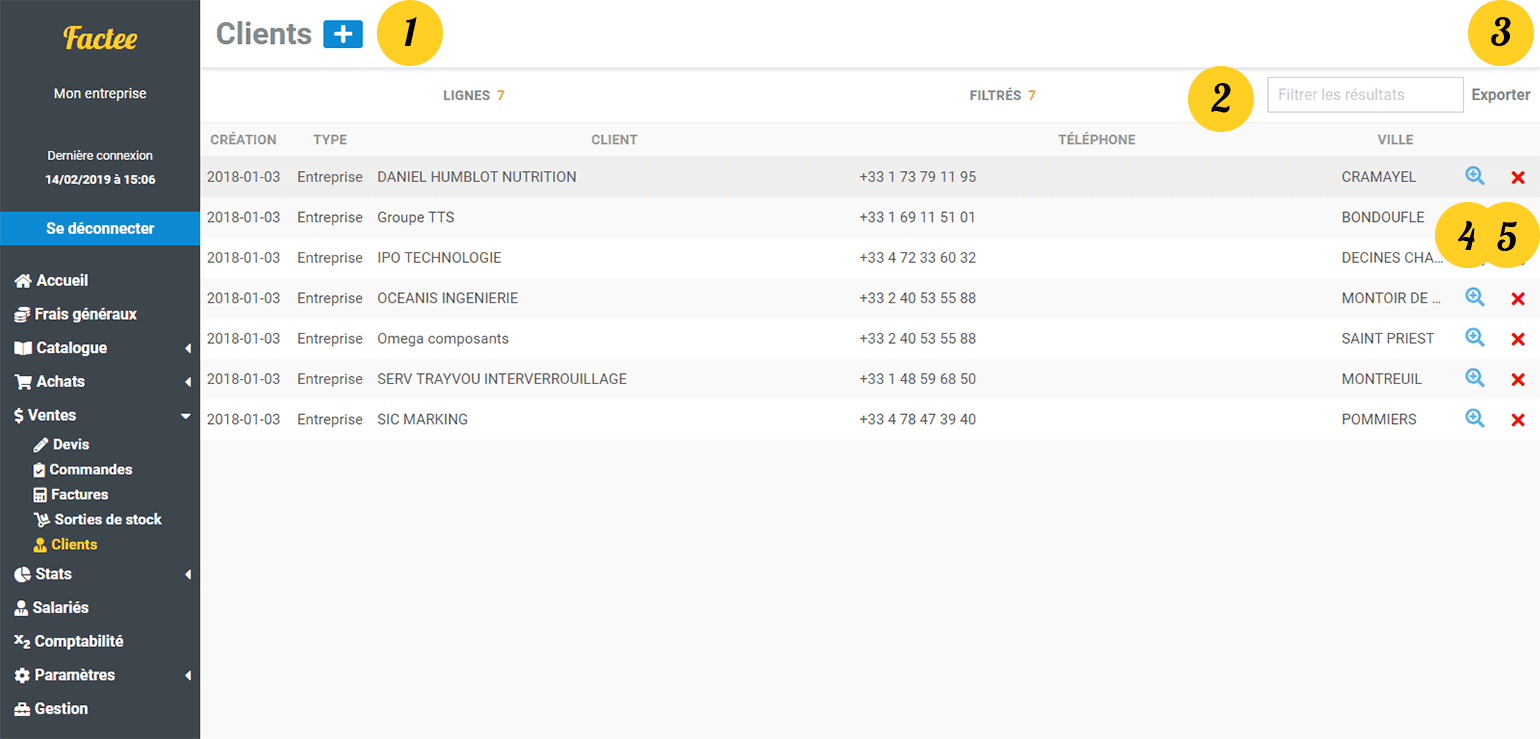 Liste clients Factee