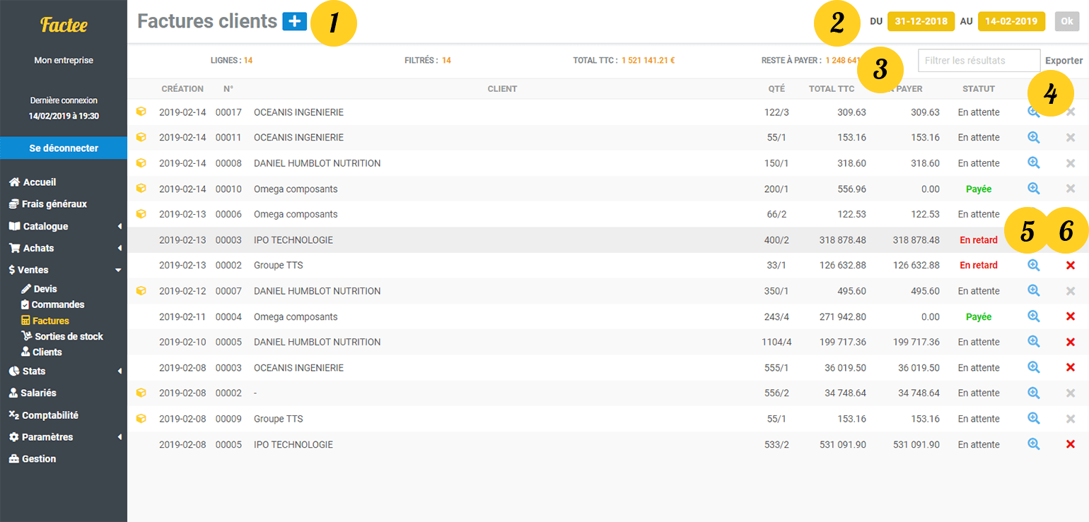 Liste factures ventes Factee