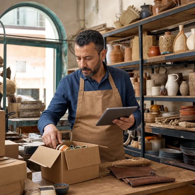 Artisan en Algérie vérifiant son stock