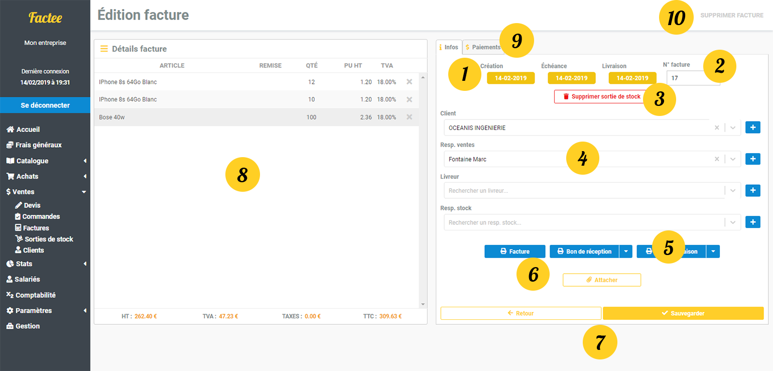 factee edition factures ventes